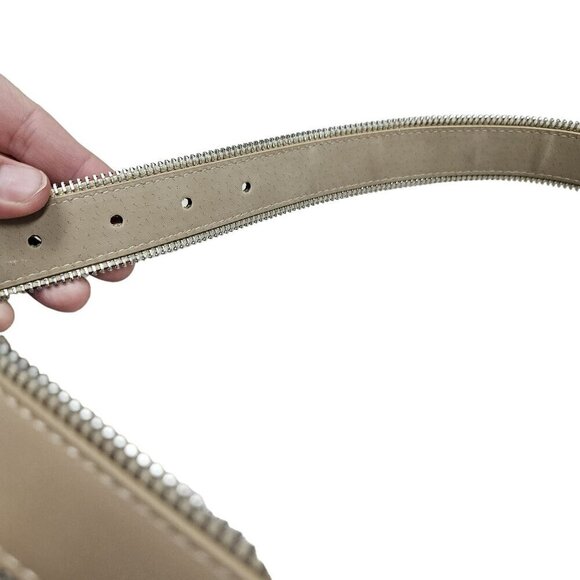 Brand Unknown NWT  Man Made Zipper-Trimmed‎ Tan Synthetic Leather Belt Neutral - Picture 3 of 8